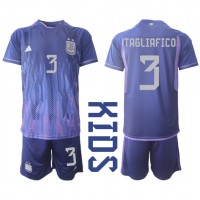 Fotballdrakt Barn Argentina Nicolas Tagliafico #3 Bortedraktsett VM 2022 Kortermet (+ Korte bukser)